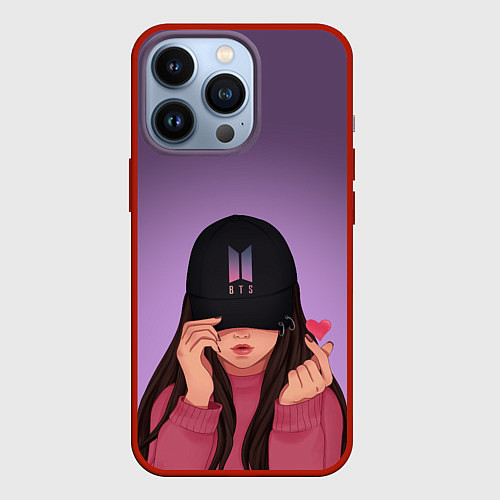 Чехол iPhone 13 Pro BTS LOVE / 3D-Красный – фото 1