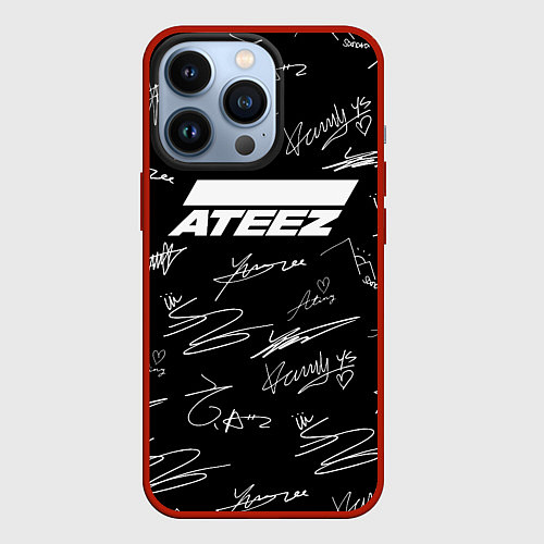 Чехол iPhone 13 Pro ATEEZ БЕЛЫЕ АВТОГРАФЫ УЗОР / 3D-Красный – фото 1