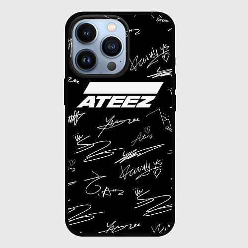 Чехол iPhone 13 Pro ATEEZ БЕЛЫЕ АВТОГРАФЫ УЗОР / 3D-Черный – фото 1