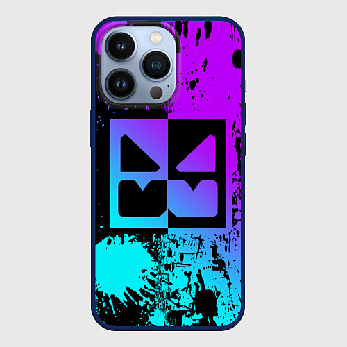 Чехол iPhone 13 Pro GEOMETRY DASH NEON LEVELS SMILE / 3D-Тёмно-синий – фото 1