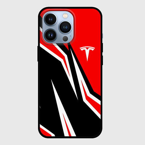 Чехол iPhone 13 Pro TESLA MOTORS RED LINE ТЕСЛА / 3D-Черный – фото 1