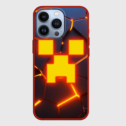 Чехол iPhone 13 Pro ОГНЕННЫЙ КРИПЕР 3D ПЛИТЫ FIRE CREEPER / 3D-Красный – фото 1