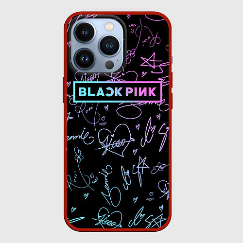 Чехол iPhone 13 Pro NEON BLACKPINK АВТОГРАФЫ / 3D-Красный – фото 1