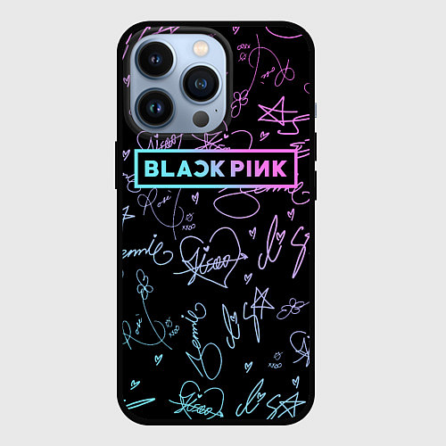 Чехол iPhone 13 Pro NEON BLACKPINK АВТОГРАФЫ / 3D-Черный – фото 1