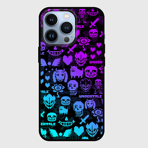 Чехол iPhone 13 Pro UNDERTALE NEON PATTERN УЗОР / 3D-Черный – фото 1