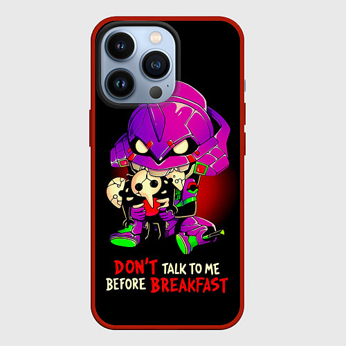 Чехол iPhone 13 Pro DONT TALK TO ME BEFORE BREAKFAST - Evangelion / 3D-Красный – фото 1