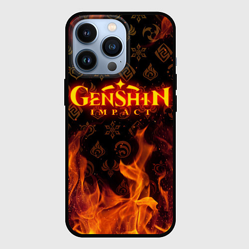 Чехол iPhone 13 Pro GENSHIN IMPACT FIRE SYMBOL ОГНЕННАЯ СТИХИЯ / 3D-Черный – фото 1