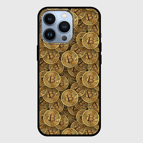 Чехол iPhone 13 Pro Bitcoins / 3D-Черный – фото 1