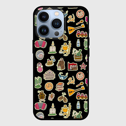 Чехол iPhone 13 Pro Россия и СССР паттерн / 3D-Черный – фото 1