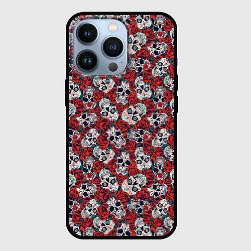 Чехол iPhone 13 Pro Skulls & roses / 3D-Черный – фото 1