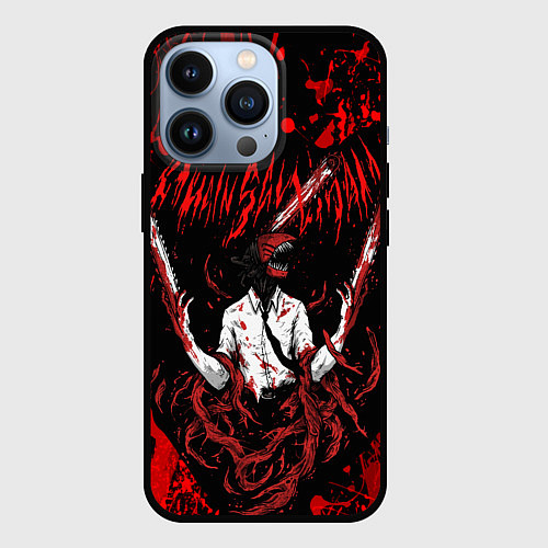 Чехол iPhone 13 Pro Человек бензопила в крови Chainsaw Man / 3D-Черный – фото 1