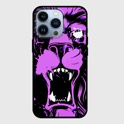 Чехол iPhone 13 Pro Neon pink lion / 3D-Черный – фото 1