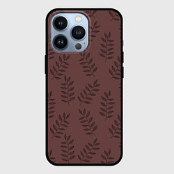 Чехол iPhone 13 Pro Веточки с черными листьями на коричневом фоне