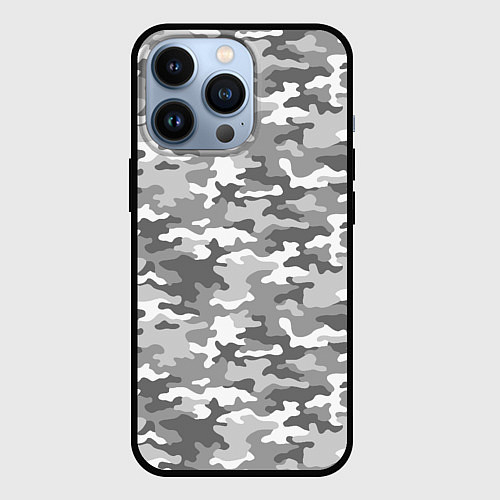 Чехол iPhone 13 Pro Серый Военный Камуфляж / 3D-Черный – фото 1