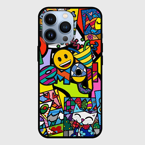 Чехол iPhone 13 Pro Romero Britto - emoji / 3D-Черный – фото 1