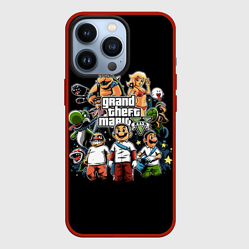 Чехол iPhone 13 Pro Mario x GTA / 3D-Красный – фото 1