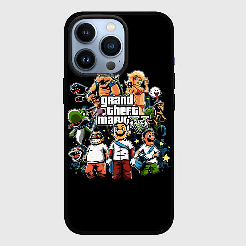 Чехол iPhone 13 Pro Mario x GTA / 3D-Черный – фото 1