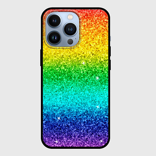 Чехол iPhone 13 Pro Блестки радуга / 3D-Черный – фото 1