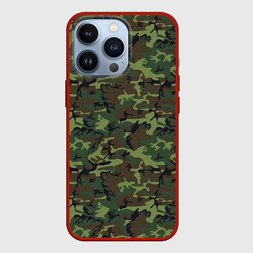 Чехол iPhone 13 Pro Камуфляж Нато Вудленд woodland / 3D-Красный – фото 1