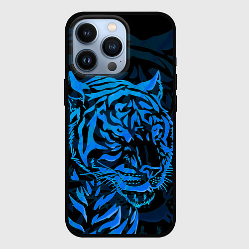 Чехол iPhone 13 Pro Голубой тигр Blue / 3D-Черный – фото 1