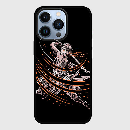 Чехол iPhone 13 Pro ЛЕви разрезающий все Атака титанов / 3D-Черный – фото 1
