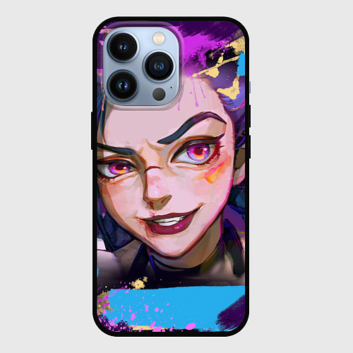 Чехол iPhone 13 Pro Jinx Arcane граффити / 3D-Черный – фото 1