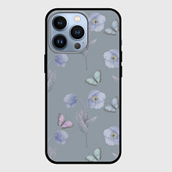 Чехол для iPhone 13 Pro Бабочки и цветы голубого мака, цвет: 3D-черный