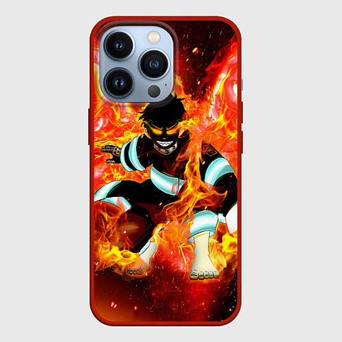 Чехол iPhone 13 Pro Пламенная Бригада Пожарных Shinra Kusakabe / 3D-Красный – фото 1