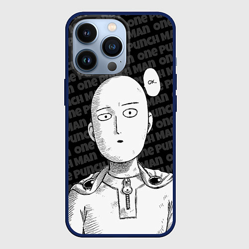 Чехол iPhone 13 Pro One Punch Man - Сайтама Ванпанчмен / 3D-Тёмно-синий – фото 1