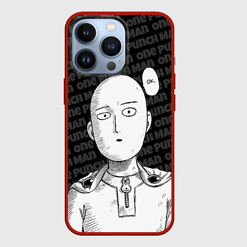 Чехол iPhone 13 Pro One Punch Man - Сайтама Ванпанчмен / 3D-Красный – фото 1