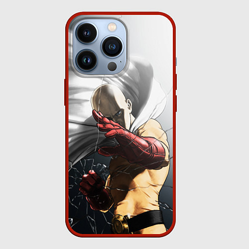 Чехол iPhone 13 Pro One Punch Man - Сайтама / 3D-Красный – фото 1
