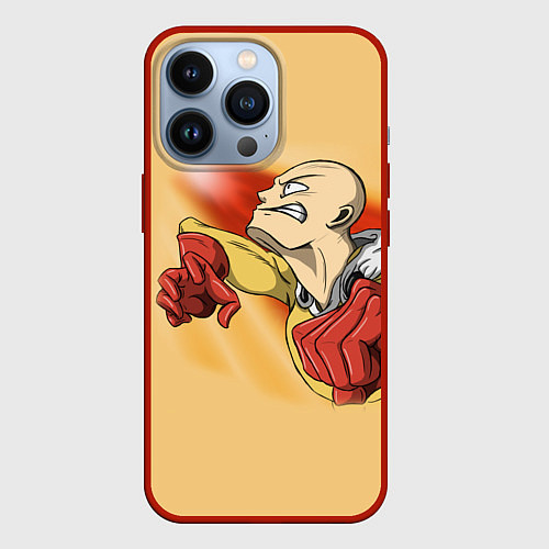 Чехол iPhone 13 Pro Сайтама - One Punch Man / 3D-Красный – фото 1