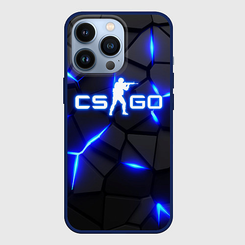 Чехол iPhone 13 Pro КС ГО - 3D ПЛИТЫ / 3D-Тёмно-синий – фото 1