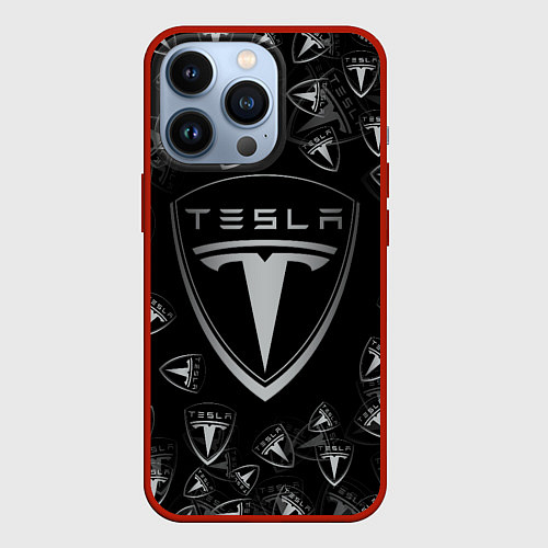 Чехол iPhone 13 Pro TESLA BIG LOGO PATTERN / 3D-Красный – фото 1