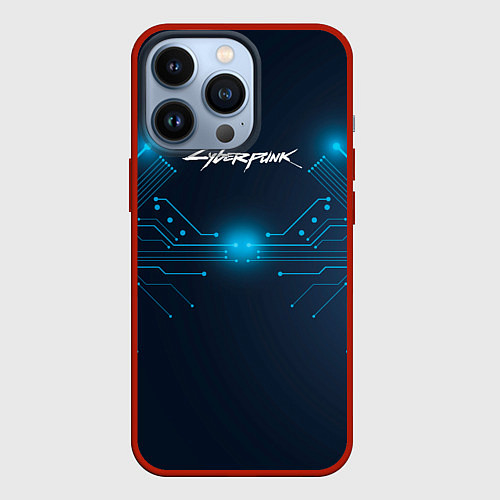 Чехол iPhone 13 Pro Cyberpunk Неоновая микросхема / 3D-Красный – фото 1