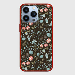Чехол для iPhone 13 Pro Цветы и ягоды паттерн, цвет: 3D-красный