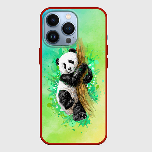 Чехол iPhone 13 Pro ПАНДА PANDA ЦВЕТНЫЕ КРАСКИ / 3D-Красный – фото 1