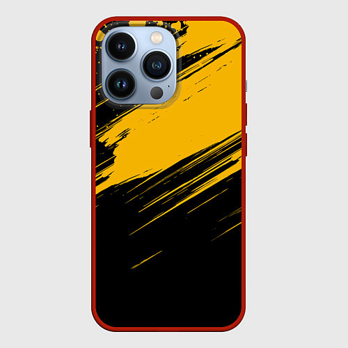 Чехол iPhone 13 Pro Black and yellow grunge / 3D-Красный – фото 1