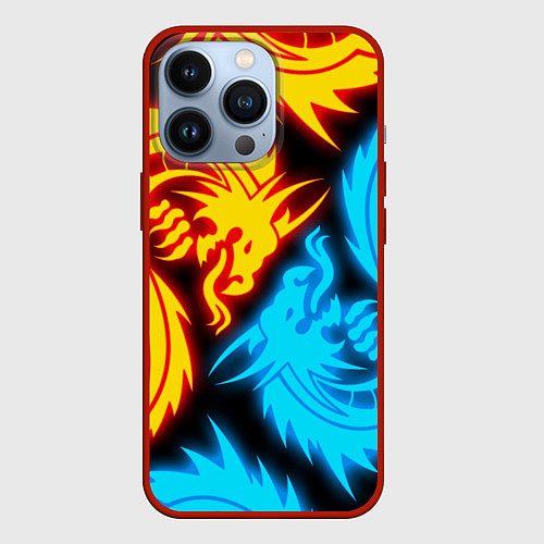 Чехол iPhone 13 Pro НЕОНОВЫЕ ДРАКОНЫ NEON DRAGONS / 3D-Красный – фото 1