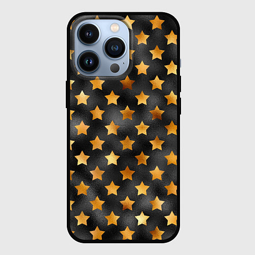 Чехол iPhone 13 Pro Золотые звезды на черном / 3D-Черный – фото 1