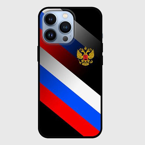Чехол iPhone 13 Pro ФЛАГ РОССИИ ЛИНИИ / 3D-Черный – фото 1
