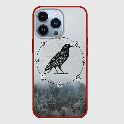 Чехол iPhone 13 Pro ВОРОН НА РУНАХ РУНЫ / 3D-Красный – фото 1