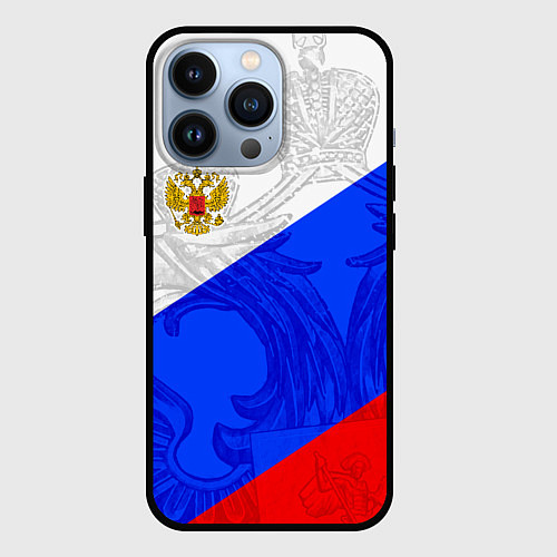 Чехол iPhone 13 Pro Российский герб: триколор / 3D-Черный – фото 1