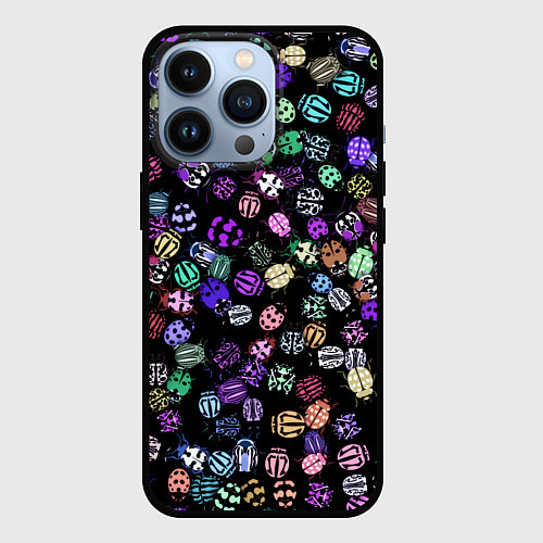 Чехол iPhone 13 Pro Неоновые жуки / 3D-Черный – фото 1
