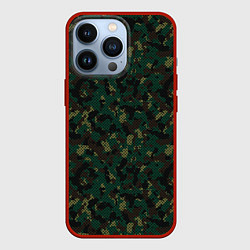 Чехол для iPhone 13 Pro Тёмно-Зелёный Сеточный Камуфляж, цвет: 3D-красный