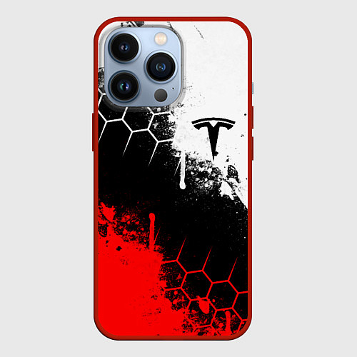 Чехол iPhone 13 Pro ТЕСЛА TESLA ЭЛЕКТРОМОБИЛИ / 3D-Красный – фото 1