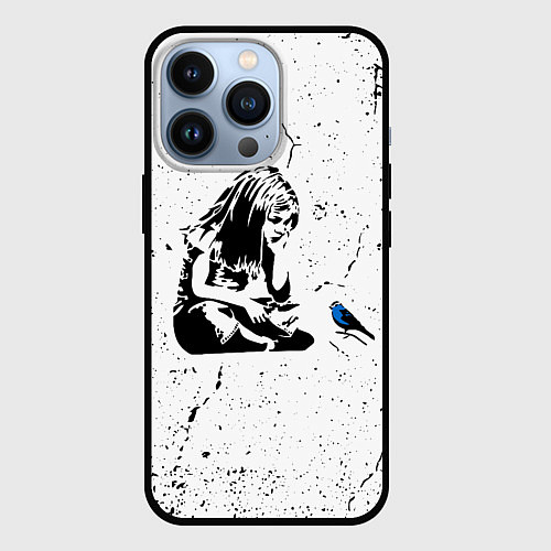 Чехол iPhone 13 Pro Banksy - Бэнкси девочка с птицей / 3D-Черный – фото 1