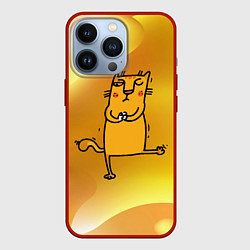 Чехол для iPhone 13 Pro Строгий кот занимается йогой, цвет: 3D-красный