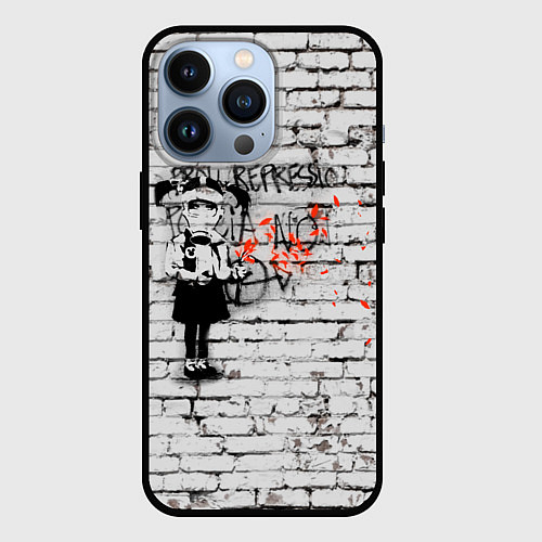 Чехол iPhone 13 Pro Banksy Девочка в Противогазе Бэнкси / 3D-Черный – фото 1