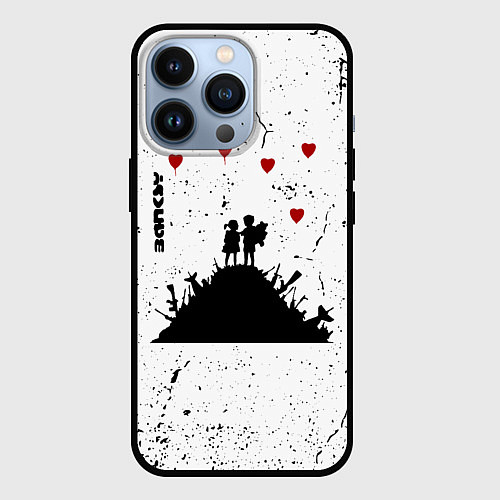 Чехол iPhone 13 Pro Banksy мальчик и девочка на горе оружия / 3D-Черный – фото 1